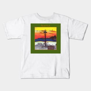 Stunning, intense red Seattle Sunset during wildfires in Canada Kids T-Shirt